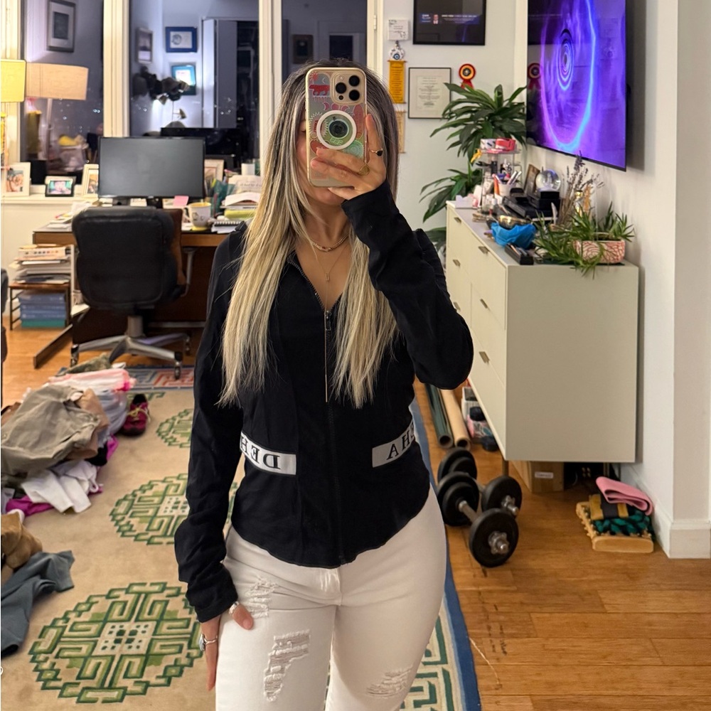 ⚡️Black•Zip-Up Athleisure Hooded Jacket with White Accents